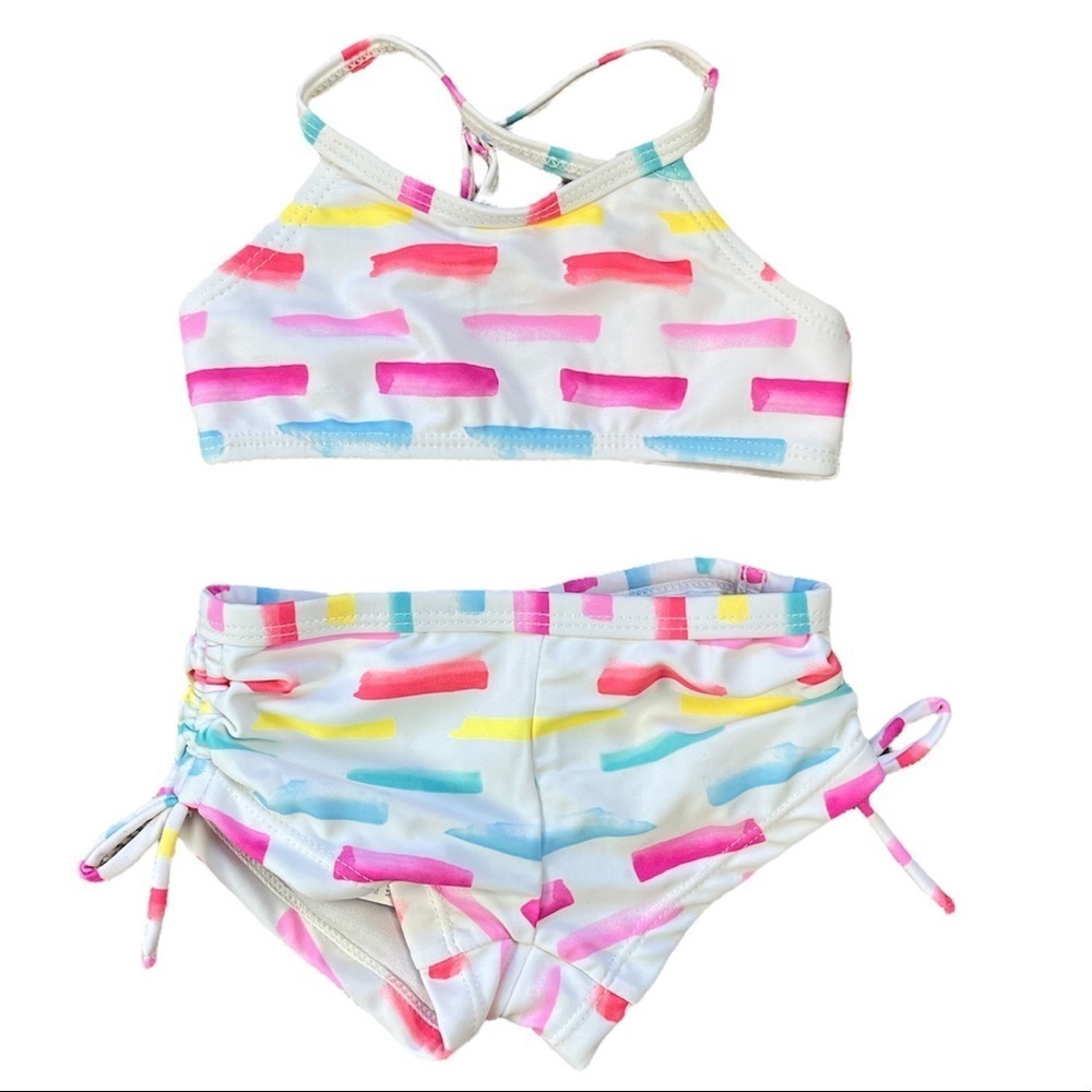 SNAPPER ROCK TODDLER GIRLS WHITE STRIPE BIKINI SET - NWT!